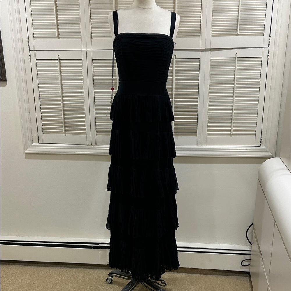 New Tadashi Elegant Black Tiered Evening Dress